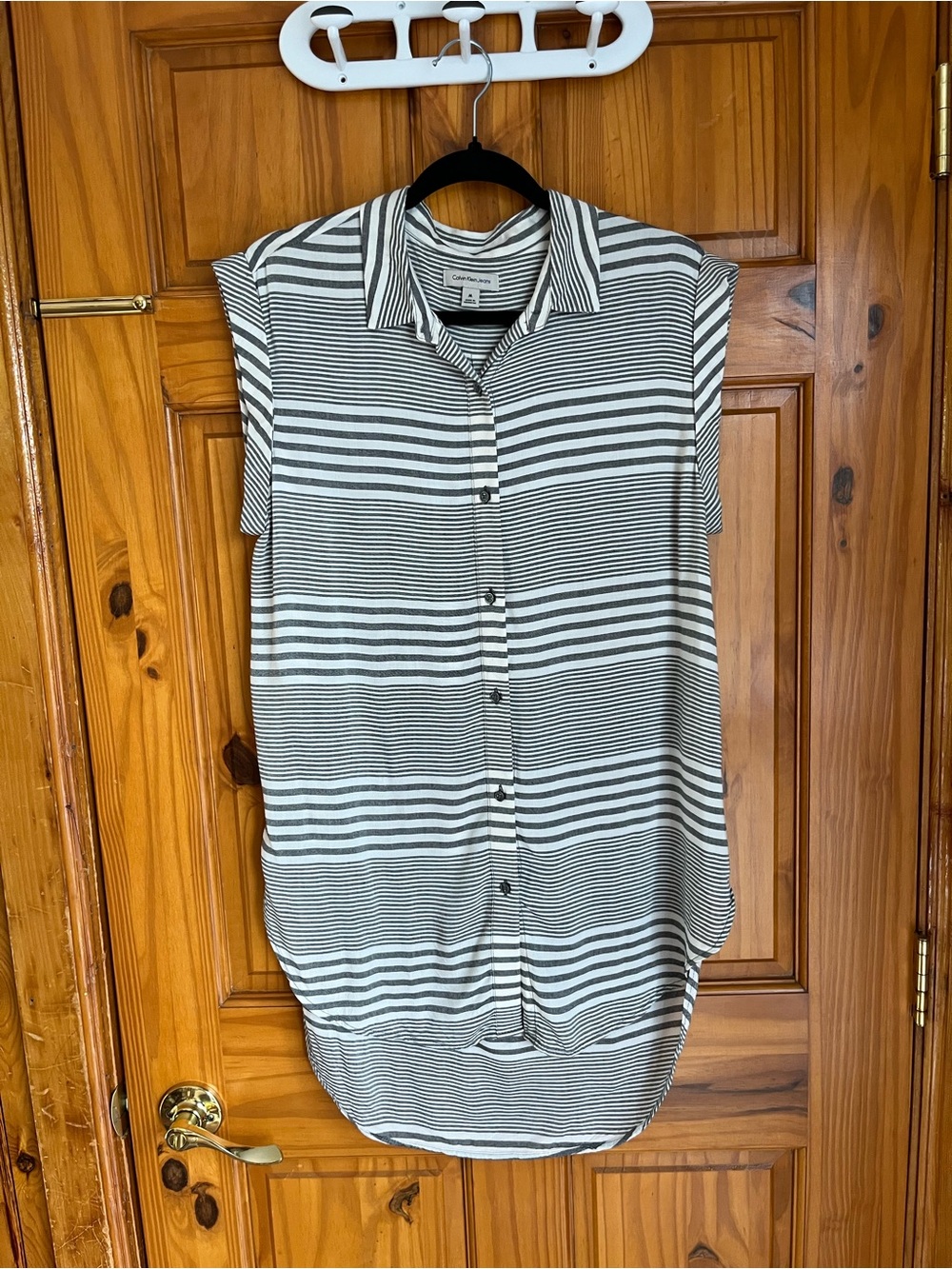 Calvin Klein Jeans Striped Sleeveless Button-Up Top
